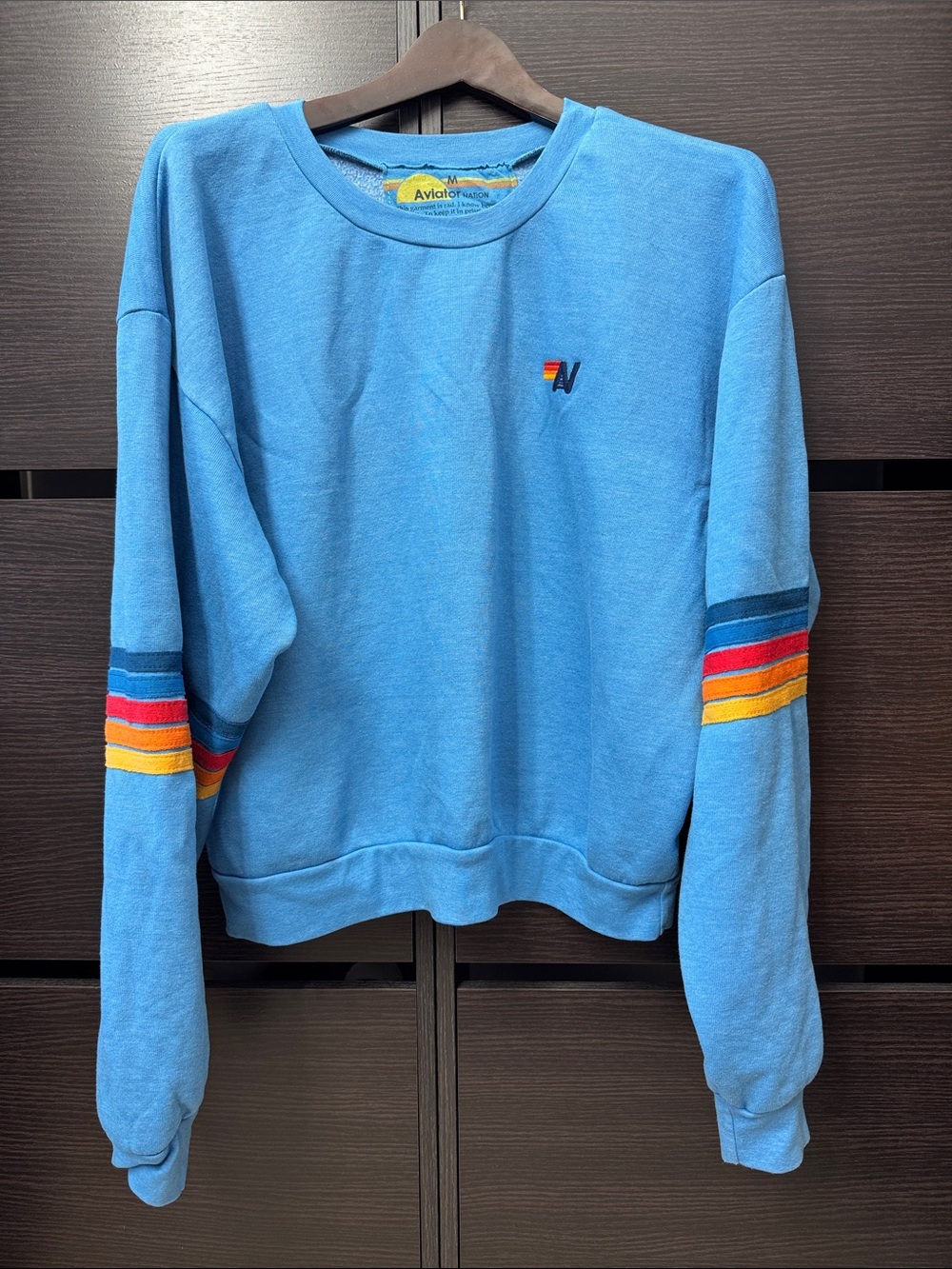 Aviator Nation Rainbow Stitch Sleeve Crew Relaxed Sweatshirt - Picture 7 of 11